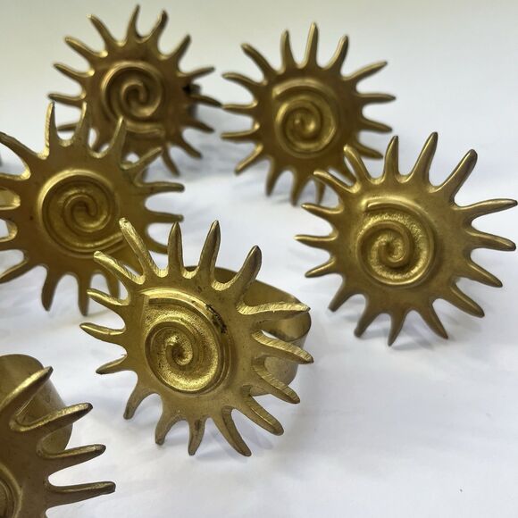 Celestial Sun Swirl Vintage Brass Napkin Rings, Set of 8 Gold Tone Goddess Solar - Picture 3 of 10